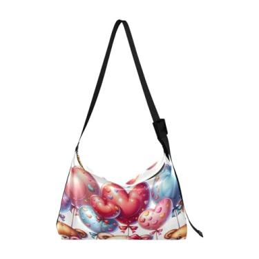 Imagem de Bolsa tiracolo grande de couro com macieiras de outono, bolsa tiracolo moderna, bolsa masculina de couro, Lindo ursinho de pelúcia segurando balões de amor, One Size