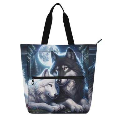Imagem de Linda bolsa feminina Wolf Mate para trabalho, lona, zíper, bolsa de praia, carteiro, livros, presente