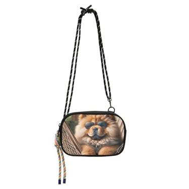 Imagem de Bolsa feminina transversal pequena bolsa carteira para celular estampa animal fofo cachorro chow chow filhote de cachorro sobre o ombro bolsa viagem