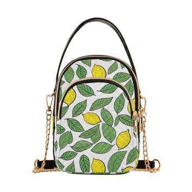 Imagem de Bolsa tiracolo feminina xadrez preta e bege, bolsa tiracolo moderna bolsa de ombro transversal, Limão amarelo com folhas verdes - 3, One Size