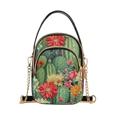 Imagem de Bolsa tiracolo feminina xadrez preta e bege, bolsa tiracolo moderna bolsa de ombro transversal, Cacto e flores - 2, One Size
