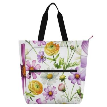 Imagem de GAIGEO Bolsa feminina com flores em aquarela, bolsa de trabalho de lona com zíper, bolsa de praia, presente para professores de livros