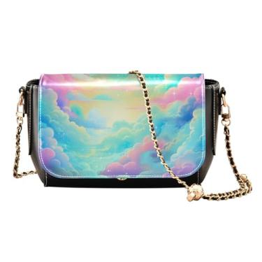 Imagem de Bolsa tiracolo feminina xadrez com estampa vermelha média, bolsa de ombro de couro ajustável com alça, bolsa tiracolo feminina de couro, Céu cheio de nuvens coloridas-2, One Size