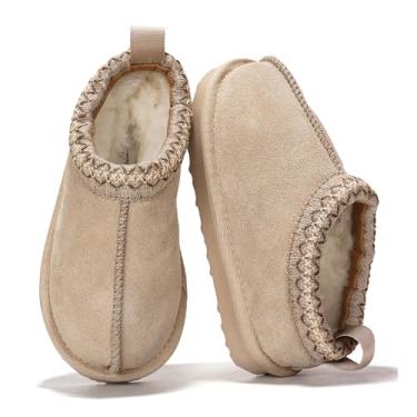 Imagem de Project Cloud Chinelos de couro genuíno e de xearling australiano para crianças – Pantufas felpudas e antiderrapantes de espuma viscoelástica para meninas e meninos, calçados infantis unissex (Dream