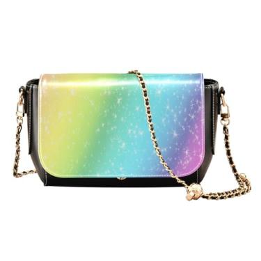 Imagem de GAIGEO Bolsa de ombro de couro sintético com decoração de vaso rosa colorida, bolsa de couro para mulheres a tiracolo, Glitter arco-íris, One Size