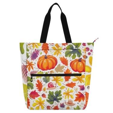 Imagem de GAIGEO Sacolas femininas de trabalho com folhas de abóbora de outono para faculdade, bolsa de mão de tecido com compartimentos