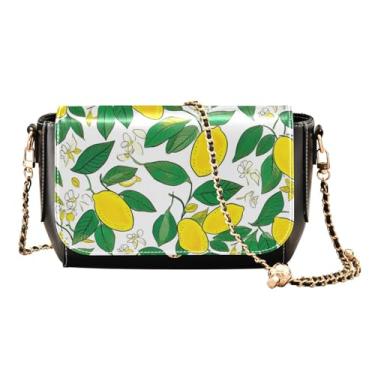 Imagem de GAIGEO Bolsa de ombro média com pintura de praia com flores cor-de-rosa para mulheres, bolsas de ombro femininas, transversal de couro feminino, Limão-3, One Size