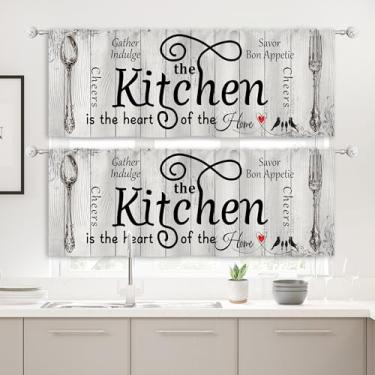 Imagem de Riyidecor Pacote com 2 cortinas de madeira rústicas para quarto, sala de estar, garfo e colher, cortinas de madeira valanes para janelas, bolso para varão, tratamento de janela 132 x 45 cm, 2 painéis