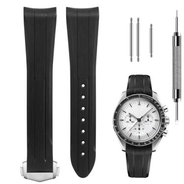 Imagem de Pulseira de silicone líquido premium de 20 mm, compatível com Omega Speedmaster Professional Moonwatch 42 mm, Seamaster & Swatch x Omega MoonSwatch, pulseira de borracha macia com textura linear fina