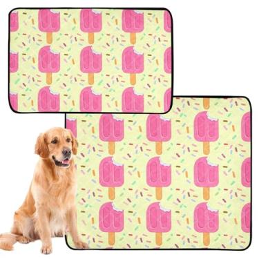 Imagem de Almofadas coloridas de picolés cor-de-rosa, amarelas, laváveis, à prova d'água, tapete de cercadinho reutilizável para xixi para filhotes, absorventes de penico, médio + grande, conjunto de 2