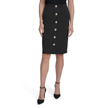 Imagem de H Halston Saia lápis feminina com detalhe de botão, Preto, P