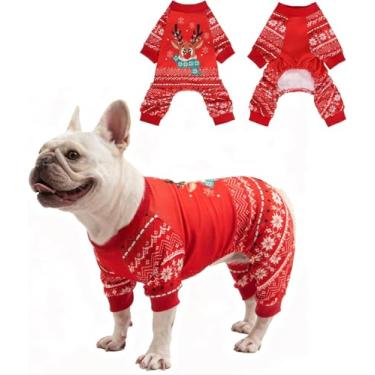 Imagem de EXPAWLORER Pijama de Natal para cães pequenos, médios e grandes, macacão de férias para animais de estimação, quente, macio, leve, elástico, roupa de inverno, suéter para filhotes, gatos, meninos e