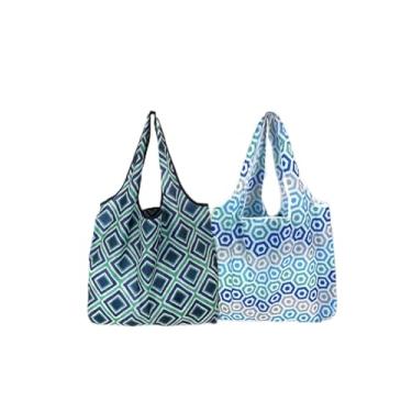 Imagem de Pacote com 2 sacos de compras leves e dobráveis, sacolas de compras reutilizáveis, reciclagem de viagem para compras à prova d'água LCC1149-03