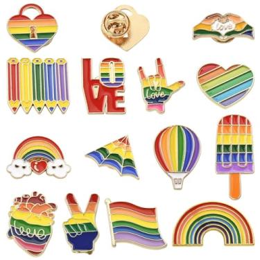 Imagem de Ipotkitt 14 peças, 14 estilos, liga de orgulho, tema arco-íris, alfinetes esmaltados, amor, orgulho, cadeado de coração, crachá de flor para roupas, mochilas, vestido, artesanato, chapéus, jeans