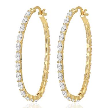 Imagem de MDFUN Brincos de argola de zircônia cúbica grandes para mulheres, modernos banhados a ouro 18 K, hipoalergênicos, 20/42 mm, Latão, Zircônia cúbica