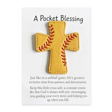Imagem de Broches e alfinetes de cruz de beisebol para mulheres e homens, símbolo esportivo de fé cristã com verso de presente para fãs de esportes, Large, Couro, Sem Pedra Preciosa