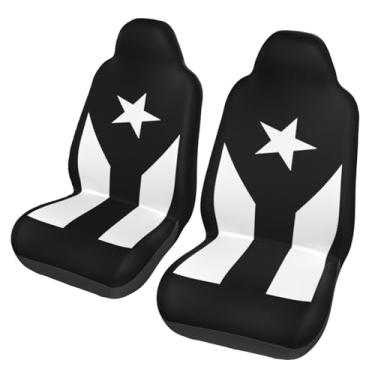 Imagem de Capas de assento de carro com bandeira de Porto Rico preto e branco - capas de assento automotivas universais conjunto completo de 2 peças, serve na maioria dos carros, SUV e caminhões