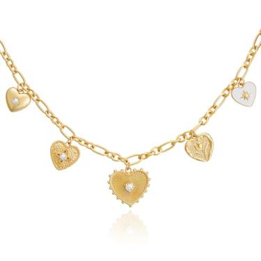 Imagem de Cicy Bell Colar feminino banhado a ouro 18K com cinco pingentes de diamante, amor, coração, sol, dia dos namorados, casamento, pingentes da sorte, presente de 50 cm