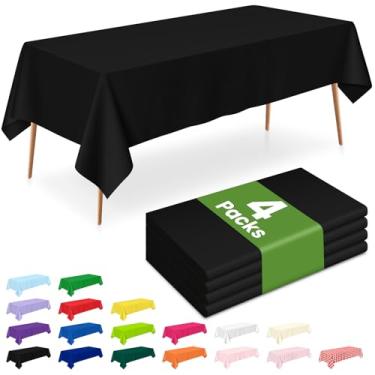 Imagem de LANLISA Pacote com 4 toalhas de mesa de plástico preto descartáveis, toalha de mesa retangular de 137 x 272 cm, festa, formatura, toalhas de mesa decorativas, enseada de plástico