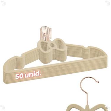 Imagem de kit 50 Cabides Veludo Bege Gancho Rose Slim Formato Laço - ARBORETHO