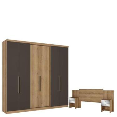 Imagem de Guarda Roupa Casal Passione Ultra 6 Portas Capuccino Cacau e Cabeceira