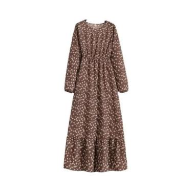 Imagem de Vestido Maxi Floral Feminino Primavera Verão Casual Manga Longa Decote