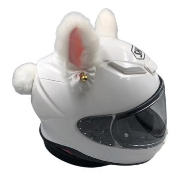 Imagem de Acessórios de capacete de motocicleta de gato com orelhas de pelúcia de sino dourado para snowboard e esqui, motocicleta e acessórios de capacete de bicicleta (capacete não incluído) branco 4