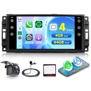 Imagem de Orderich Rádio de carro 4G + 64G para Jeep Wrangler JK 2007-2018 Dodge Ram 1500 2008-2012 com carro sem fio CarPlay Android Auto, 17 polegadas Android estéreo GPS navegação WiFi SWC Bluetooth FM com