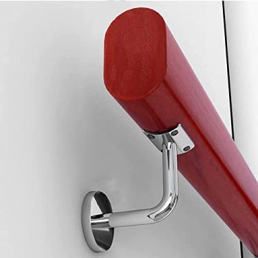 Imagem de Corrimão de escada montado na parede corrimão de madeira com suporte, barra de apoio auxiliar antiga para deficientes/idosos))