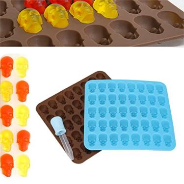 Imagem de Forma de Cubo Gelo Silicone com Cabeça Caveira para Decoração Halloween Sobremesa Chocolate 2 Peças Pipeta Alimentar Ant