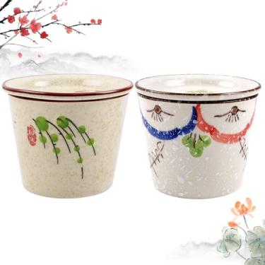 Imagem de Conjunto de 2 xícaras de chá de cerâmica retrô japonesas com tampa de 8 cm estilo japonês, canecas de chá asiáticas chinesas pintadas à mão, potes de especiarias de cerâmica para armazenamento de chá