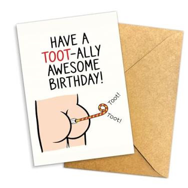 Imagem de Podagree Have a Toot-ally Awesome Birthday Funny Butt Party Horn Card for Him, Her, Boyfriend, Girlfriend, Husband, Wife, Adult Humor Gag Gift Birthday Card – 20 x 13 cm com envelope