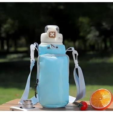 Imagem de Bolsa de transporte portátil para garrafa de água, alça de ombro transversal ajustável com bolso frontal com zíper, fecho de cordão adequado para atividades ao ar livre, viagens e caminhadas diárias