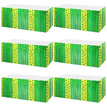 Imagem de Moukeren Pacote com 6 saias de mesa para dia de São Patrício 75 x 276 cm, trevo verde, folha metálica, franja, estanho, retângulo, cenário de mesa, para decoração de festa de São Patrício