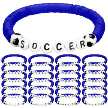 Imagem de Trnayi 24 pulseiras de futebol, pulseiras empilháveis com contas de barro, lembrancinhas de festa de futebol, bola de contas ajustável, joias esportivas, presentes para adultos, 7 inches/ 17.5 cm