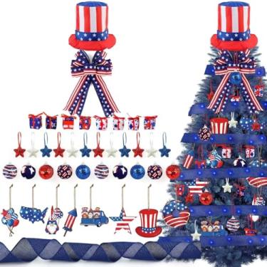 Imagem de 50 peças de decoração de árvore para o dia dos namorados, enfeite de árvore, chapéu de enfeite de árvore, laço, fita, árvore, coração, moedas, enfeites para pendurar em casa, mesa e festa (4 de julho)