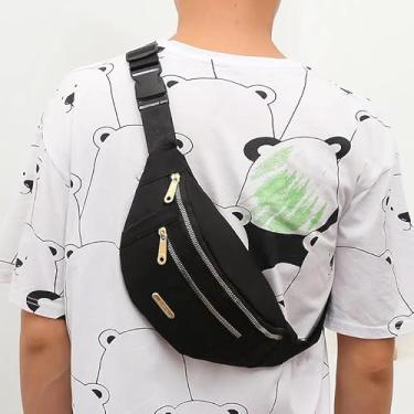 Imagem de Bolsa de cintura esportiva para mulheres, bolsa transversal de nylon multicamadas, pochete moderna para mulheres, Preto, One Size, uso diário