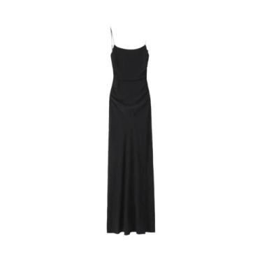 Imagem de Vestido Midi Drapeado Feminino - Sem Costas, Gola Reta e Alças Finas, 