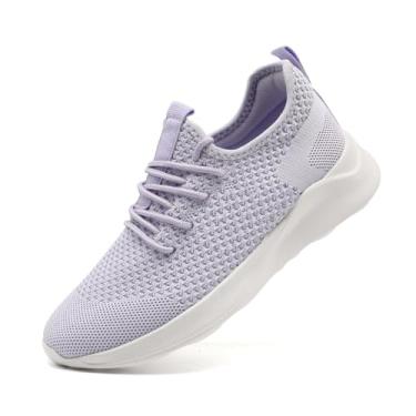 Imagem de WOHHHW Tênis de caminhada feminino, casual, com cadarço, leve, sem cadarço, tênis de corrida sem cadarço, 01 Roxo claro, 36