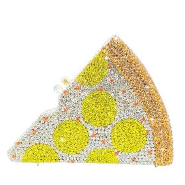 Imagem de Usuisy Novidade 3D Pizza Shape Bolsa feminina de cristal clutch noite festa baile jantar strass clutch bolsas e bolsas, mini, Amarelo, Mini