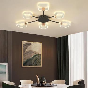 Imagem de Luminária de teto LED moderna e regulável com 10 lâmpadas em formato de chama, temperatura de cor de 3000-6000K, controle remoto e estilo lustre para sala de estar, quarto e sala de jantar (