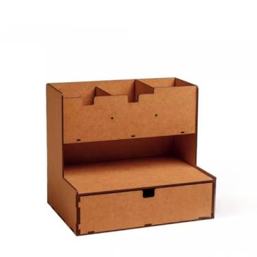 Imagem de Organizador de secretária preto – Caixa para guardar lápis, canetas e outros itens, com tesoura e bloco de notas, adequada para uso no escritório e no escritório em casa (CARAMELO)