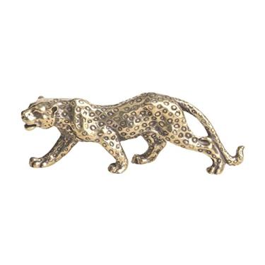Imagem de Wswqop Estatueta em Miniatura de Leopardo em Cobre, Estatueta Requintada, Escultura Antiga de Animal para Decoração de Casa, Escritório, Mesa, Painel Do Carr