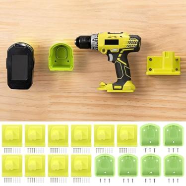 Imagem de Pacote com 16 suportes de bateria para ferramentas elétricas, suporte de base de bateria, suporte fixo de bateria portátil, organizador de armazenamento reutilizável com parafusos para oficina e