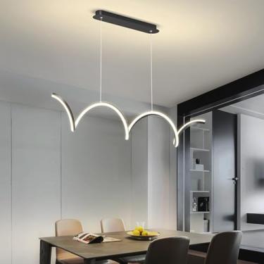 Imagem de Luminária pendente de mesa de jantar LED, design linear moderno, lustre preto, dimerizável com controle remoto, altura ajustável, ideal para sala de jantar, sala de estar, escritório, cozinh