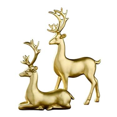 Imagem de Wswqop Escultura Decorativa - Estátua Abstrata de Alce para Mesa, Artesanato em Resina, Ouro Elk Cervos
