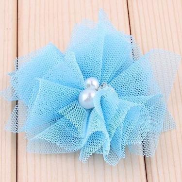 Imagem de 10 peças 6,5 cm chiffon acabamento de renda tecido remendo vestido de noiva flores DIY véu de cabelo roupas decoração de cabeça, azul bebê