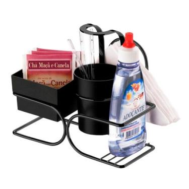 Imagem de Suporte Porta Sachês Chá Mexedor Guardanapos Café Preto Fosco - 2248PT