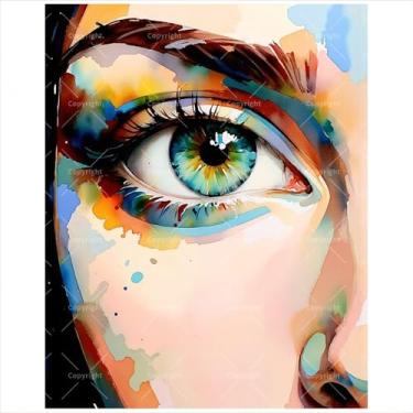 Imagem de Kit de pintura colorida para olhos por números para adultos – Pintura abstrata DIY em tela 20 x 30 cm, conjunto de tinta acrílica emoldurada, adequado para iniciantes, kit de arte vibrante para