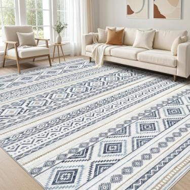 Imagem de cotiled Tapete de área de 25,5 x 35,5 cm para sala de estar, lavável e antiderrapante, tapete de área grande, tapete de piso baixo, macio, boêmio, para quarto e sala de jantar (azul, 25,5 x 35,5 cm)